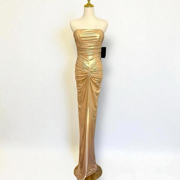 Stunning $798 Retrofete Maytal Dress Latte Gold Lame Knotted Designer Dress M - Picture 2 of 12